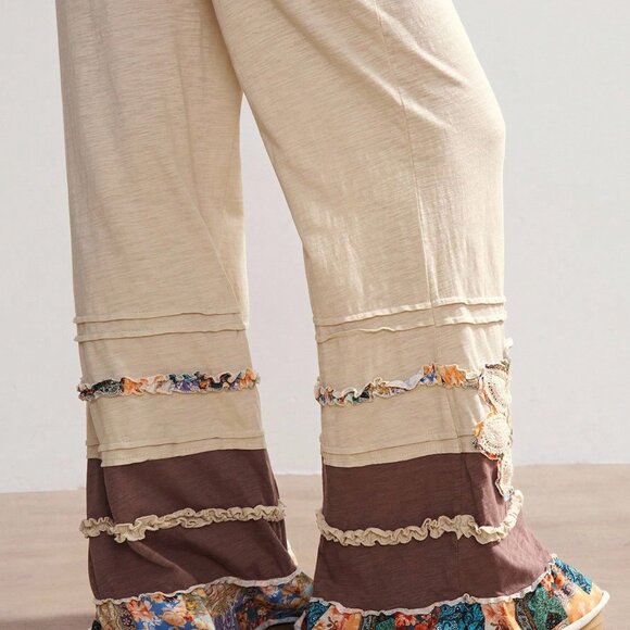 Apricot Boho Women's Vacation Casual Knit Patchwork Loose Pants - Picture 7 of 7